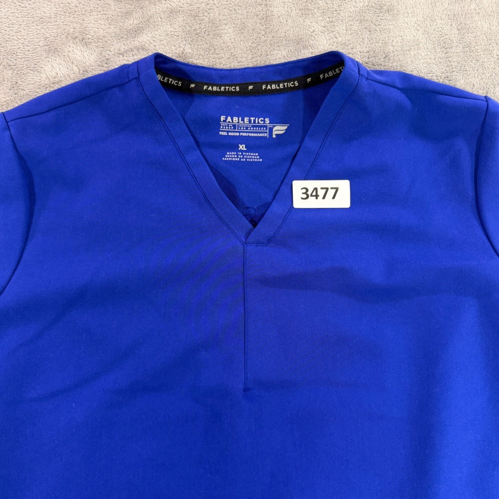 Fabletics Scrub Top Women XL Blue V-Neck Performance Stretch 3-Pocket TS2500509
